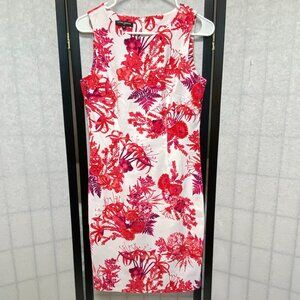 Mario Serrani Italy Sleeveless Fitted Floral Sheath Mini Dress White Pink 4